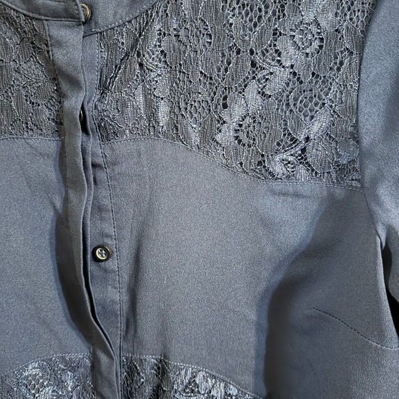 a.n.a Navy Blue Button Down Blouse Petite Medium - Picture 2 of 6